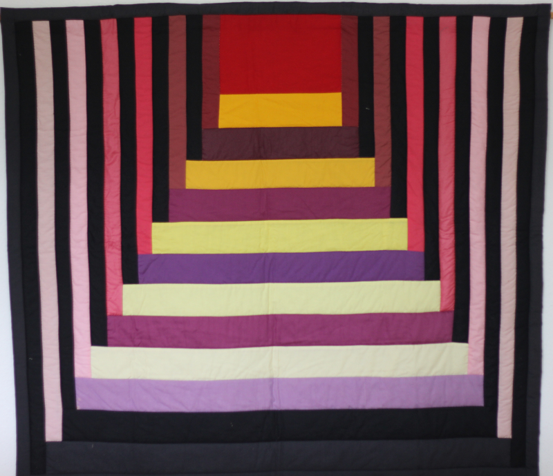 133x133cm_rot-lila-gelb-streifen, Quilt, 133 × 133 cm (Dorothee Kötter)