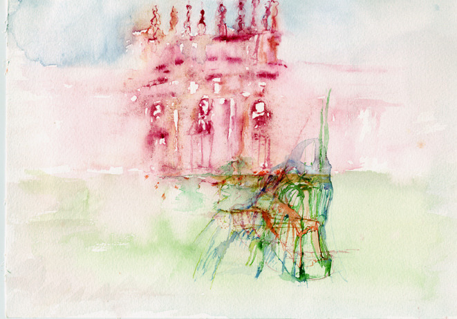 Kirsten Kötter: Biebrich Schloss, Wiesbaden, 2006, Aquarell, 17 × 24 cm