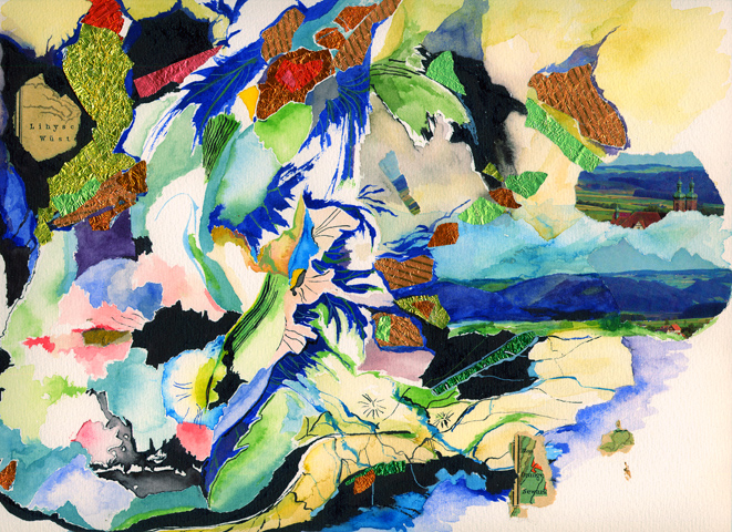 Kirsten Kötter: Site-specific painting, Malerei vor Ort, um 1990, Aquarell, 24 × 32 cm