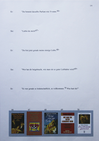 Kirsten Kötter: 'Liebst du mich?', Buch, 19 Seiten mit 100 Buchcovern, Audiovisuelle Performance mit Franz Klee und Christoph Kolb ('Dein Hackfleisch'), 1997