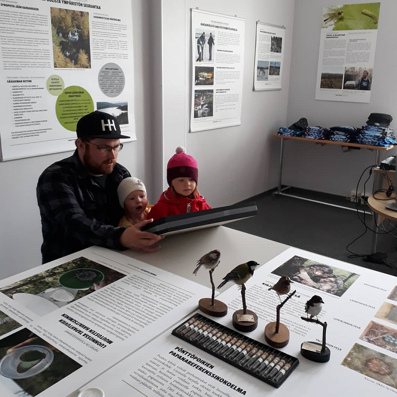 Kirsten Kötter: Video Site-specific Research Nature. Kevo Subarctic Research Institute Utsjoki, Finland. In: 'ailegas Popup', Ailegas-keskus Utsjoki, Finland, 18.06.2018 - 21.09.2018. Visitors watching the video