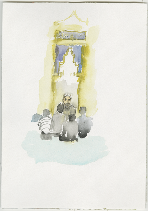 2014_52-4666_13-3833_sehitlik-moschee_sketch-imam, sketch, 17 × 24 cm (Kirsten Kötter)